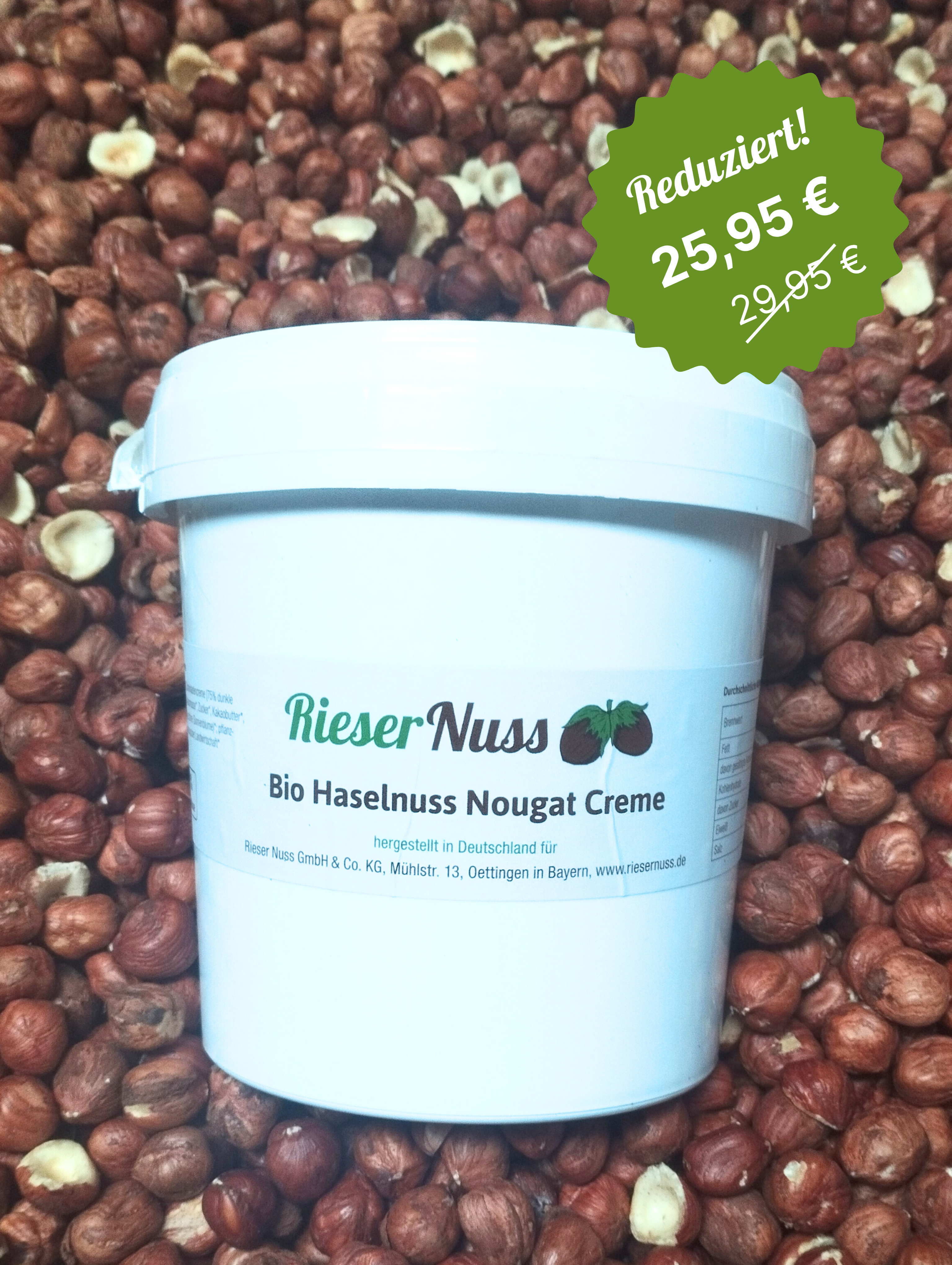 Rieser Bio-Nuss-Nougat Creme 1000g - Großgebinde für Familie und Gastronomie